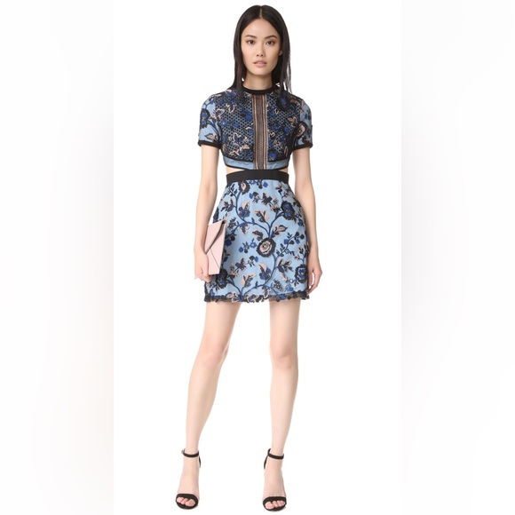 Self Portrait Florence Mini Cut Out Dress Blue Size 4 - Picture 10 of 13